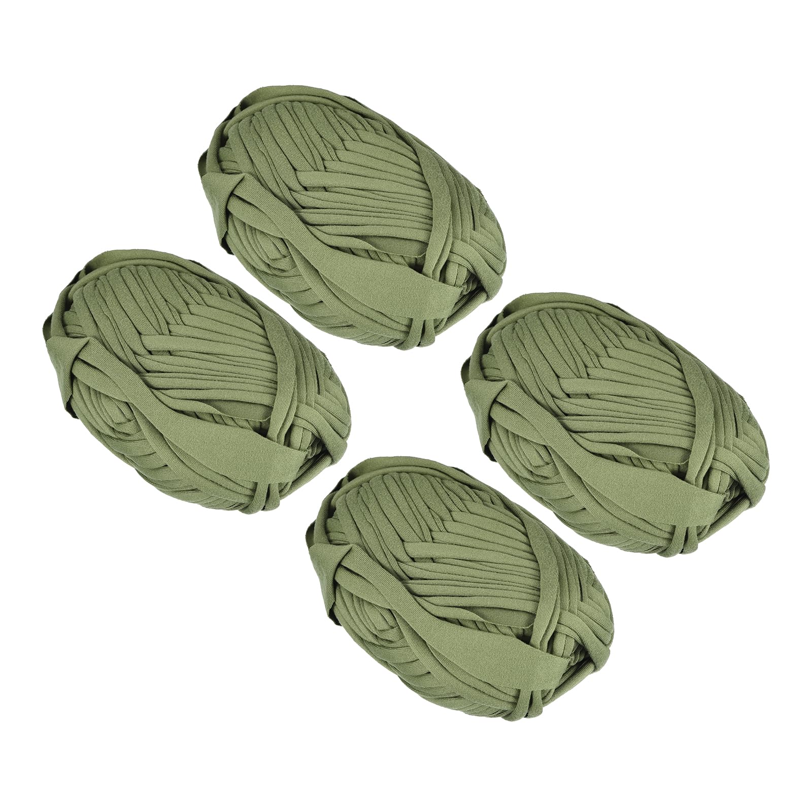 METALLIXITY Yarn Elastic Fabric (400g/14.11oz) 4Pcs, Polyester Crochet Cloth Yarn - for DIY Projects, Bag Basket, Cotton Cloth and T-Shirt, Moss Green