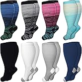 Croknit 8 Pairs Plus Size Compression Socks for Women Men 20-30 Mmhg Wide Calf Extra Large Knee Support Socks for Nurse Running Circulation