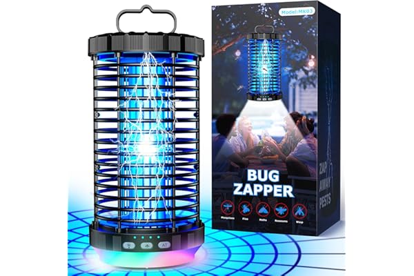 CreateFun Bug Zapper Outdoor, 2026 Upgraded 3 in 1 Rechargeable Bug Zapper with 5000mAh Battery & LED Night Light, 4000V Cordless Waterproof Mosquito Zapper for Outside,Patio,Backyard,Garden Black 01