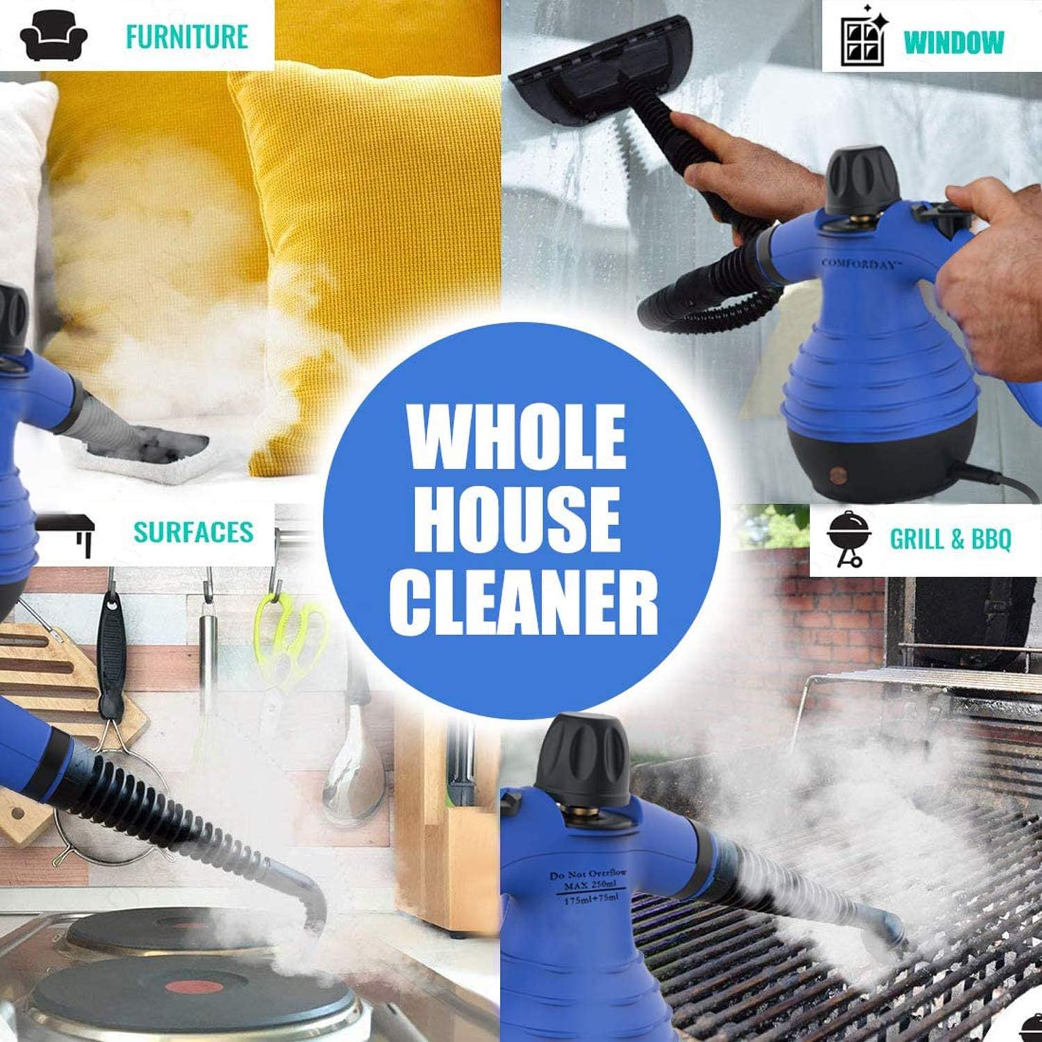 Comforday Multi-Purpose Handheld Steam Cleaner 9-Piece Accessories for Multi-Surface Stain Removal,Perfect for Stain Removal Curtains - Image 5