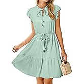 Simplee Womens Summer Dress 2026 Ruffle Short Sleeve Floral Boho Dress V Neck A-line Drawstring Mini Dress with Pockets