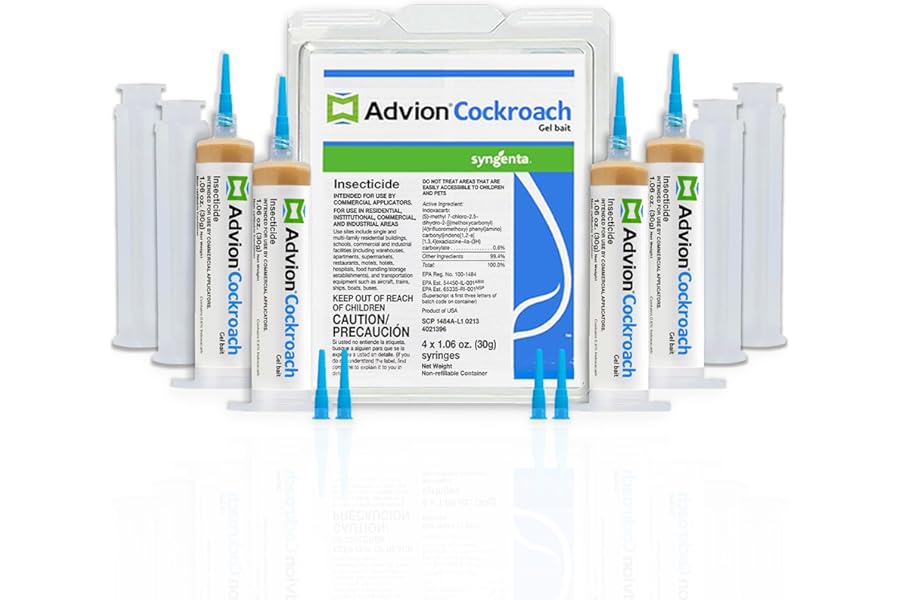 Advion Cockroach Gel Bait, 4 Tubes x 30-Grams, 4 Plunger and 4 Tips, German Roach Insect Pest Control, Indoor and Outdoor Use, Roach Killer Gel for American, German and Other Major Cockroach Species