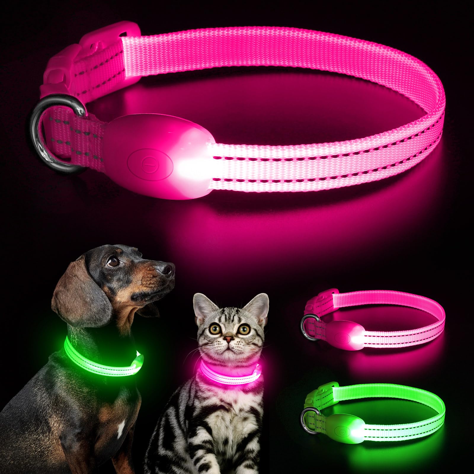 Kpuplol Light Up Dog Collar, Led Dog Collar USB Rechargeable Waterproof, Adjustable Flashing Pet Collar for Night Safety Walking, Glowing in The Dark for Smal Dogs(Pink) — image 1