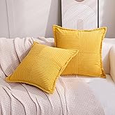 Puncuntex Corduroy Throw Pillow Covers Set of 2 Boho Decorative Yellow 20×20 Inch,Super Soft Pillowcase Cozy Striped Texture Cushion Cover for Couch,Sofa,Farmhouse,Living Room