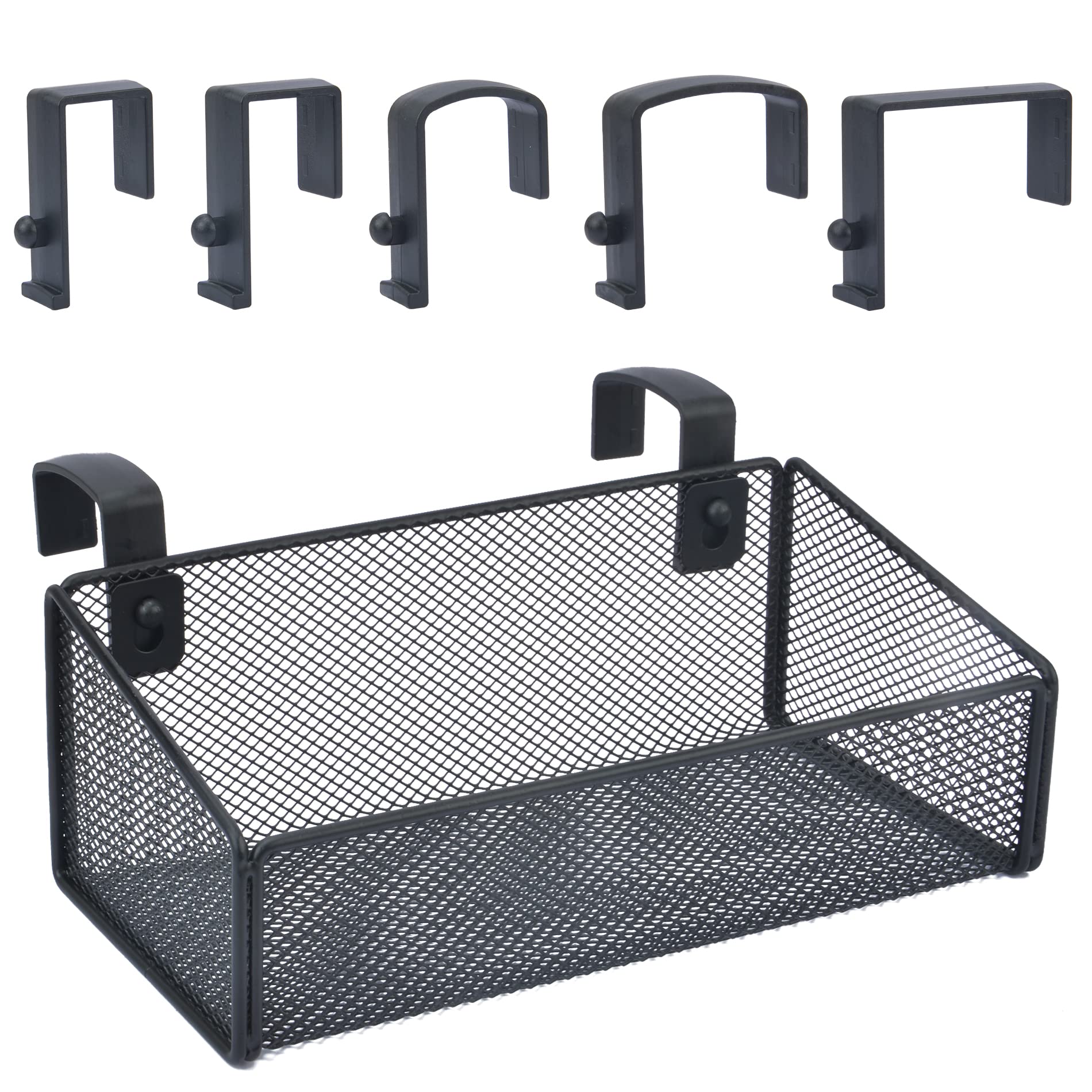 Photo 1 of JDYOOMI Hanging Floating Shelves - Metal Mesh Cubicle Storage Organizer with 5 Plastic Hangers (Black)