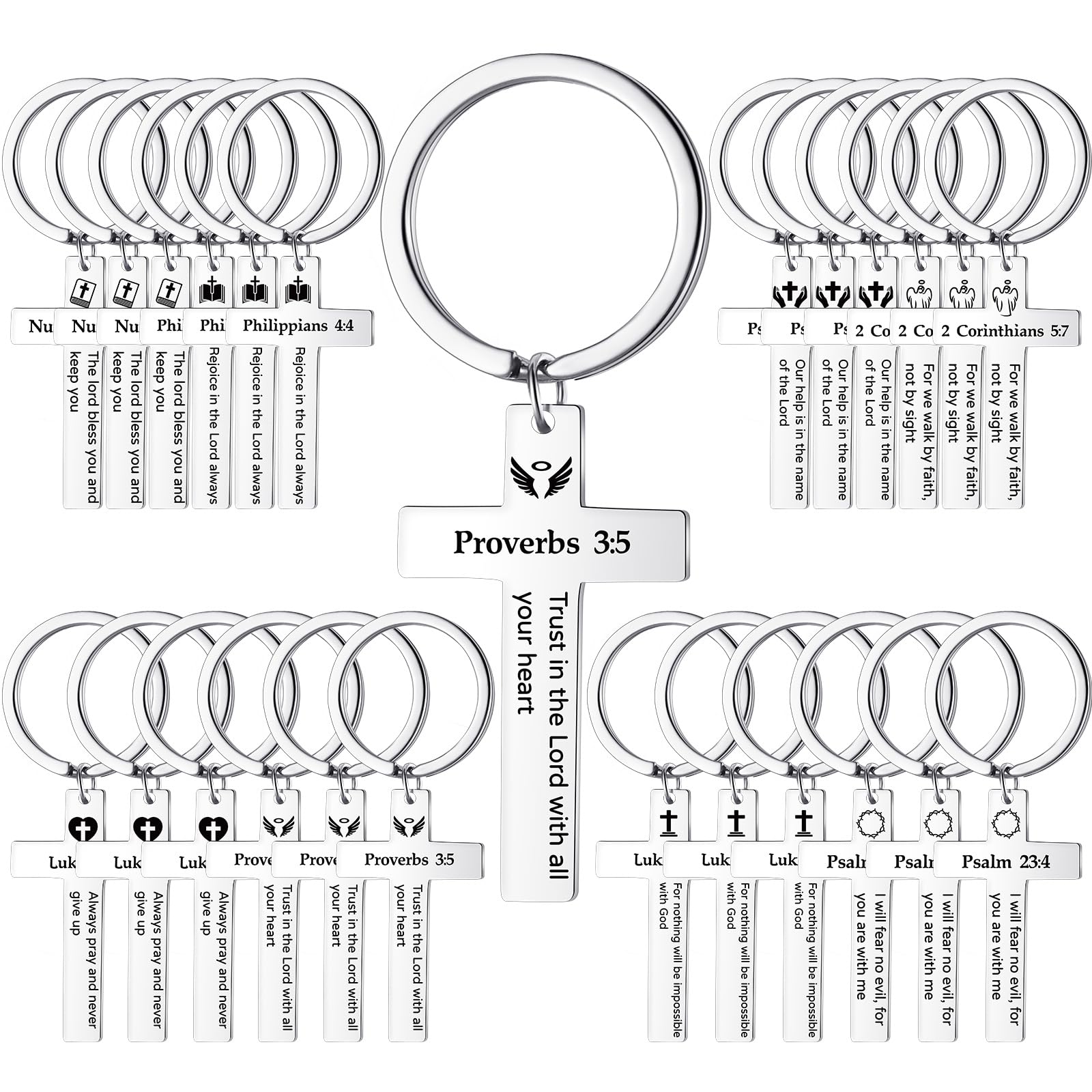 Photo 1 of Loetere 45 Pcs Christian Cross Keychain Bulk 15 Styles Bible Verse Keychain Stainless Steel Religious Inspirational Gifts (Sliver,Bible)