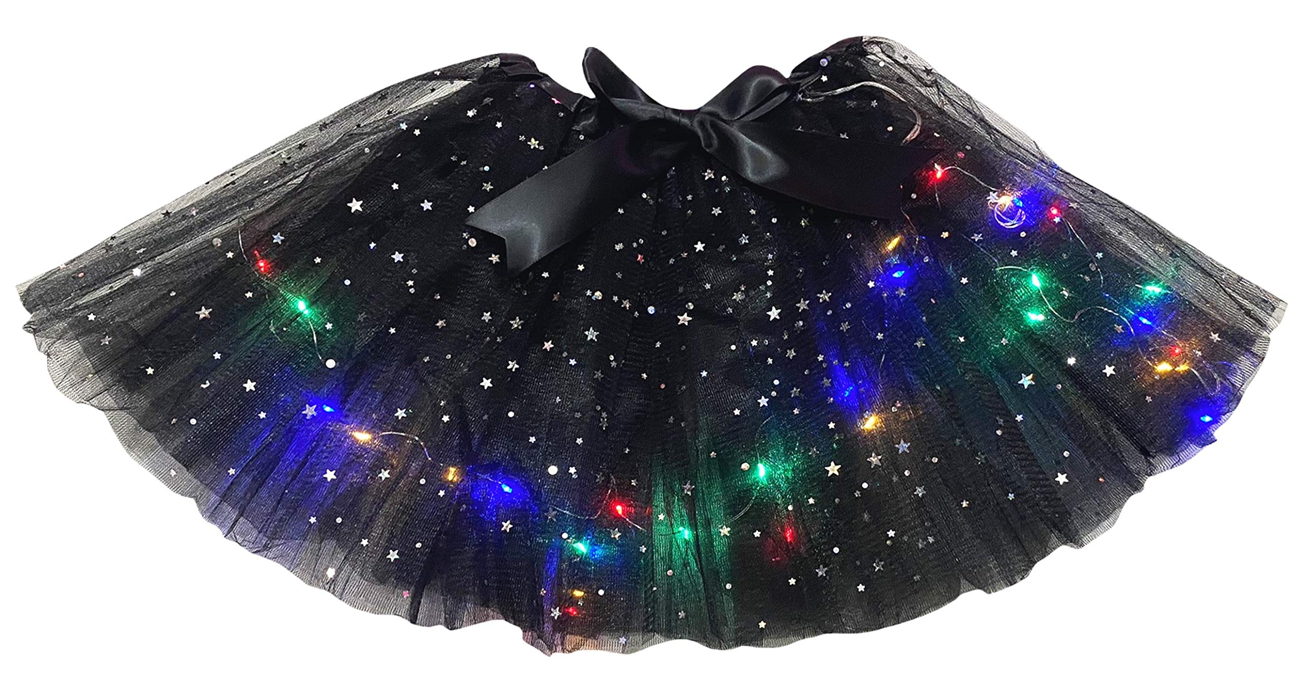 Petitebelle Single Color Bling Stars Led Lights Lady Tulle Tutu (Black, One Size) — image 1