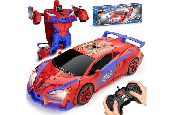 Qumcou Spider-Themed Toys, 1:16 Transforming RC Car, Toy for Boys Aged 3-8 | Easy 2.4GHz Controls, 360° Spins for Indoor Play