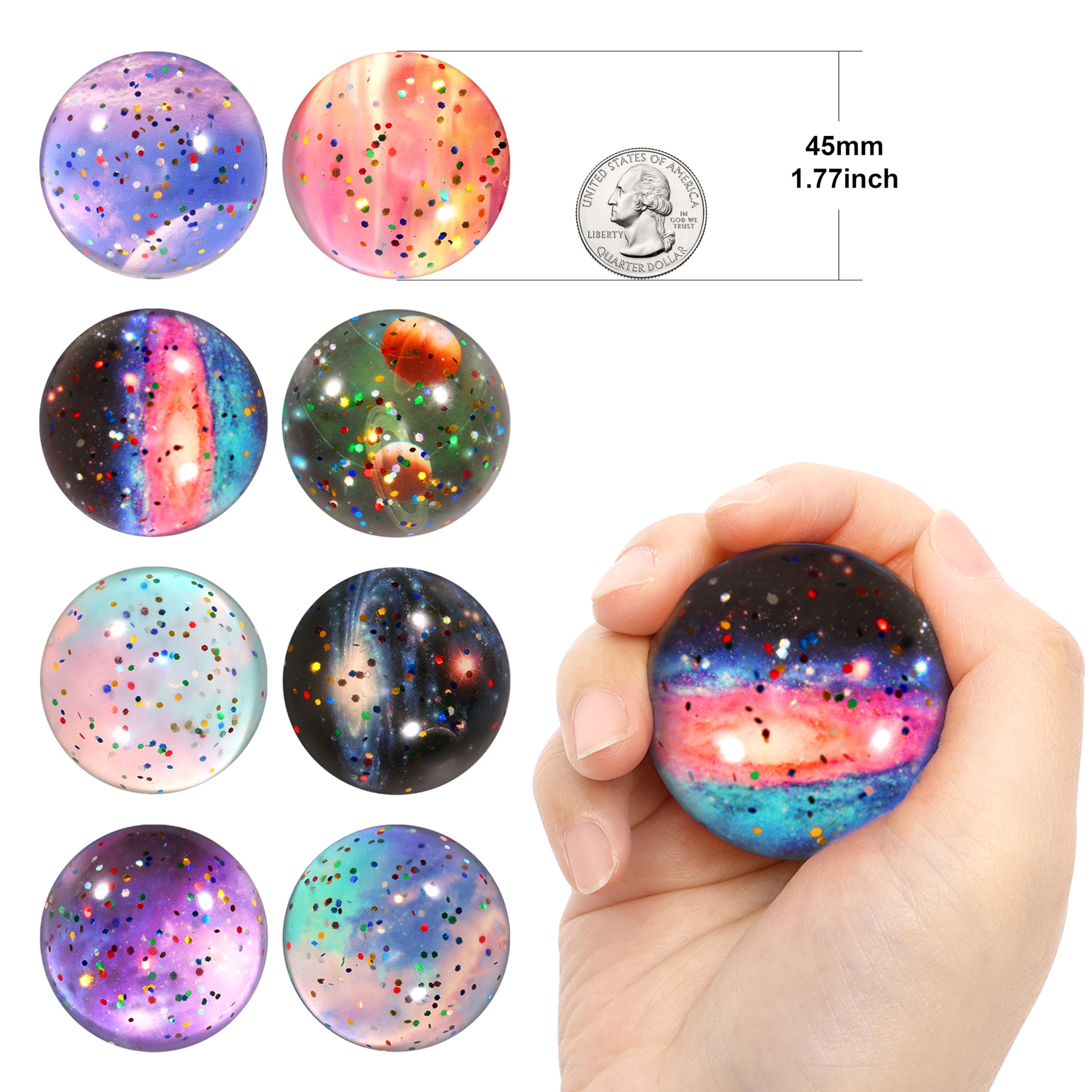 Pllieay 16PCS Solar System for Kids Galaxy Space Toys, 45mm Bouncy Balls Bulk and Galaxy Flashcards for Party Favors, Educational Space Toys