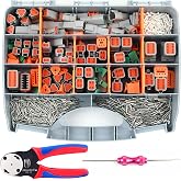 Newdeli 338 pcs Deustch Connector Kit 2 3 4 6 8 12 Pin Connectors with Deutsch Crimping Tool and DT Connector Removal Tool Size 16 Solid Terminal Contacts(14-20AWG)