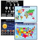 World Map, United States Map, Solar System, and