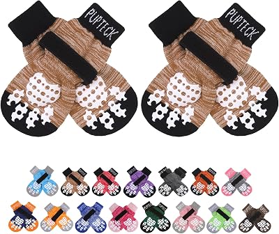 PUPTECK 2 Pairs Anti-Slip Dog Socks Paw Protectors for Hardwood Floors