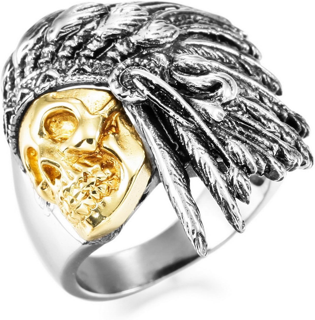 Mowom Silver Gold Two Tone Stainless Steel Ring Native American