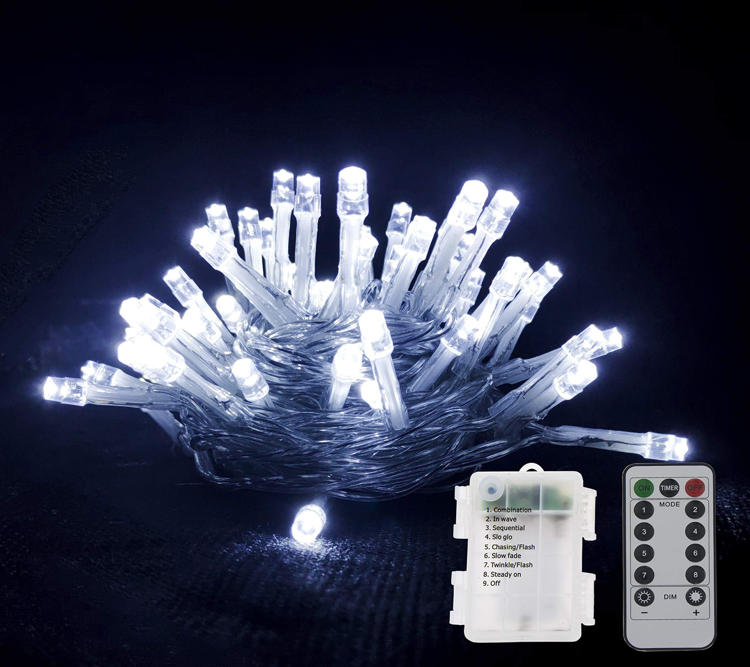 GHJ 50/100/200 LED Battery Operated Remote Control Rainproof String Fairy Lights Indoor/Outdoor for Christmas Tree Xmas Garden Party (200LEDs, White)