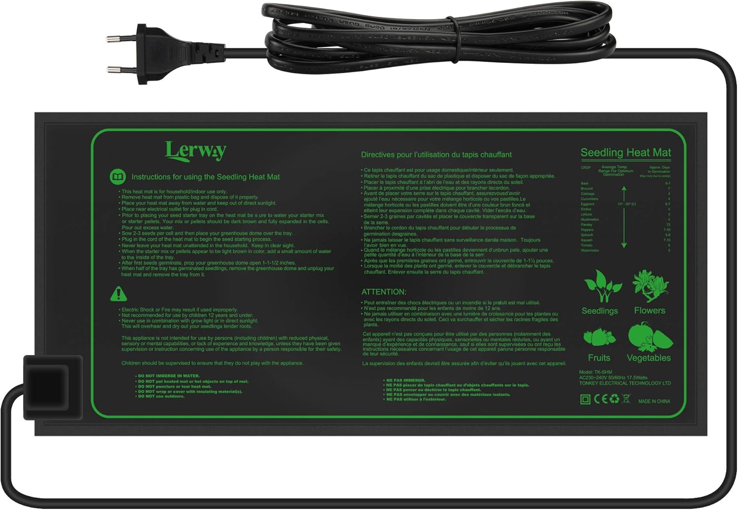 LERWAY Heizmatte Zimmergewächshaus Wärmematte Reptil Dragon Temperatur Heizkissen Amphibien Pet Mat Wärmer Bett Matte, 20,75"x10" Zoll, 21Watt