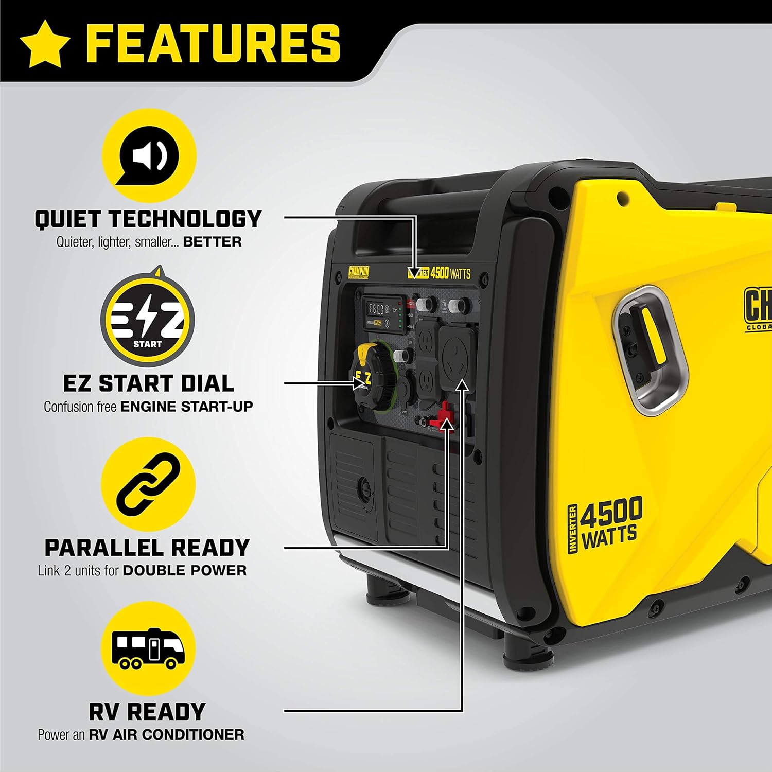 Champion Power Equipment 200986 4500-Watt Portable Inverter Generator, RV Ready : Garden & Outdoor