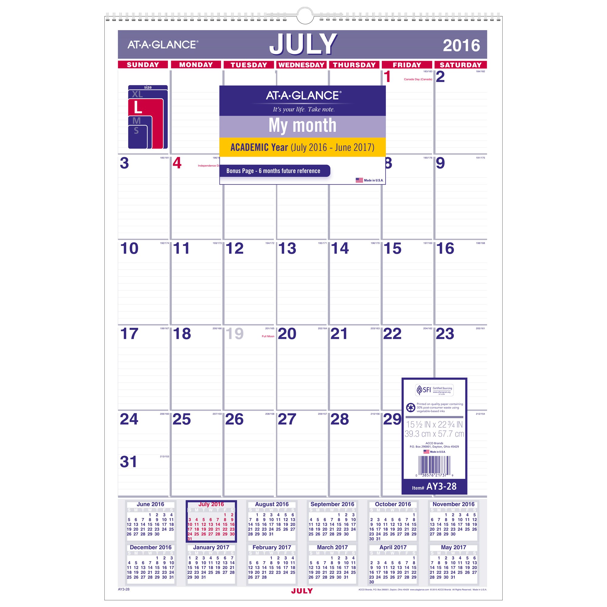 At A Glance Academic Year Monthly Wall Calendar July 16 June 17 15 1 2 X22 3 4 Wirebound Ay3 28 Buy Online In India At Desertcart