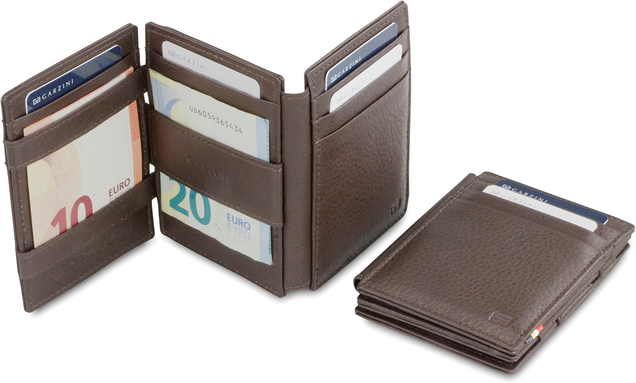 Spacious Magic Wallet with ID Window, Mens Wallet Leather, ID Card Holder RFID Blocking, Slim Wallet for Men for 14 Cards, Chocolate Brown