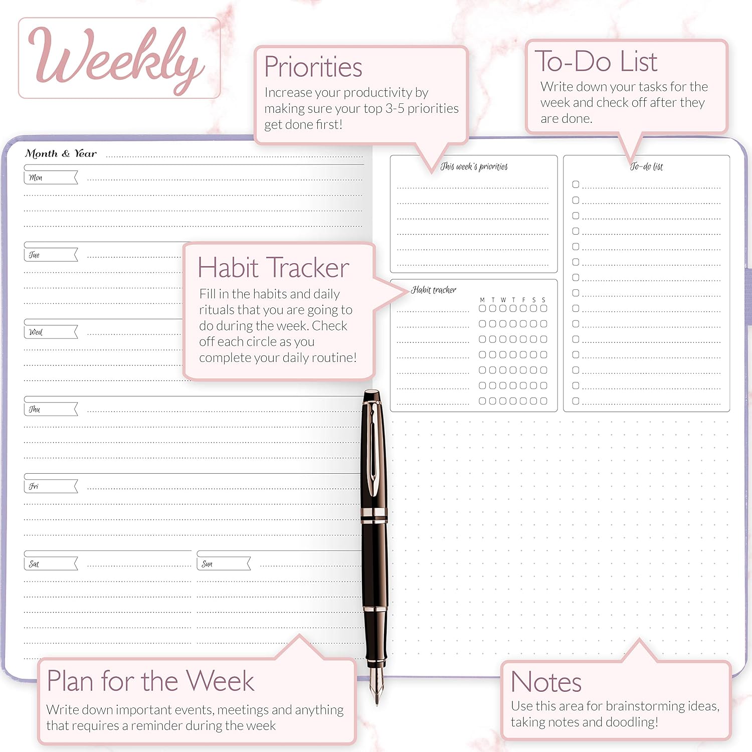 GoGirl Planner and Organizer for Women - A5 Weekly Agenda, Goals Journal to Improve Time Management & Productivity (Lavender) - Image 4