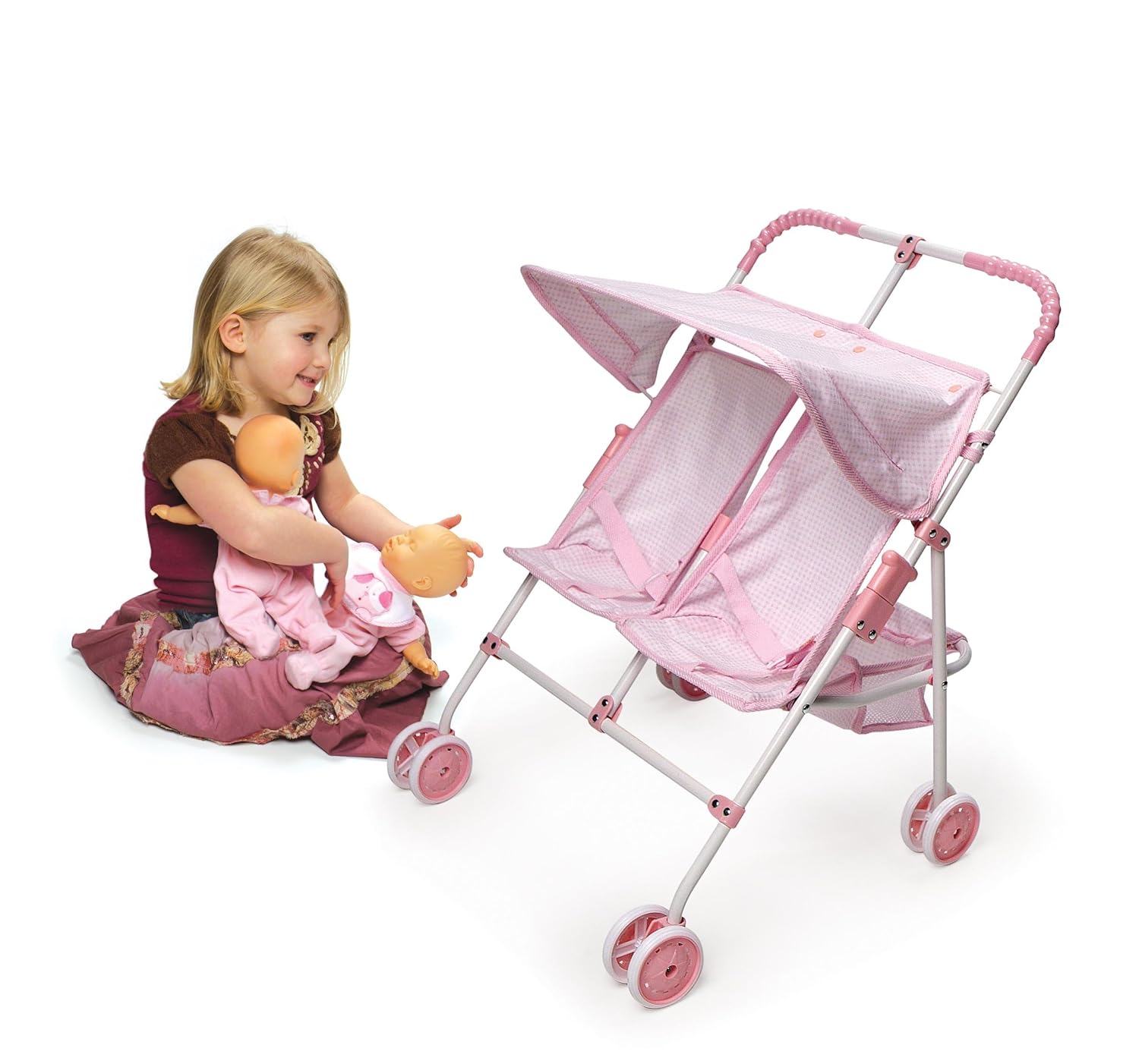 Badger Basket Folding Double Doll Umbrella Stroller