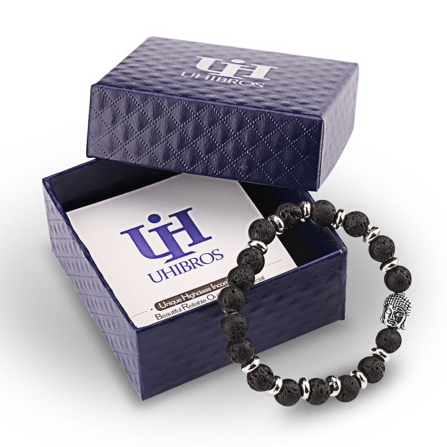 Bead Bracelets,UHIBROS Unisex Natural Tiger Eyes, Black Matte, Weathering Agate Beads Stretch Bracelets With Leopard Head Gold,Silver (Beads Black)