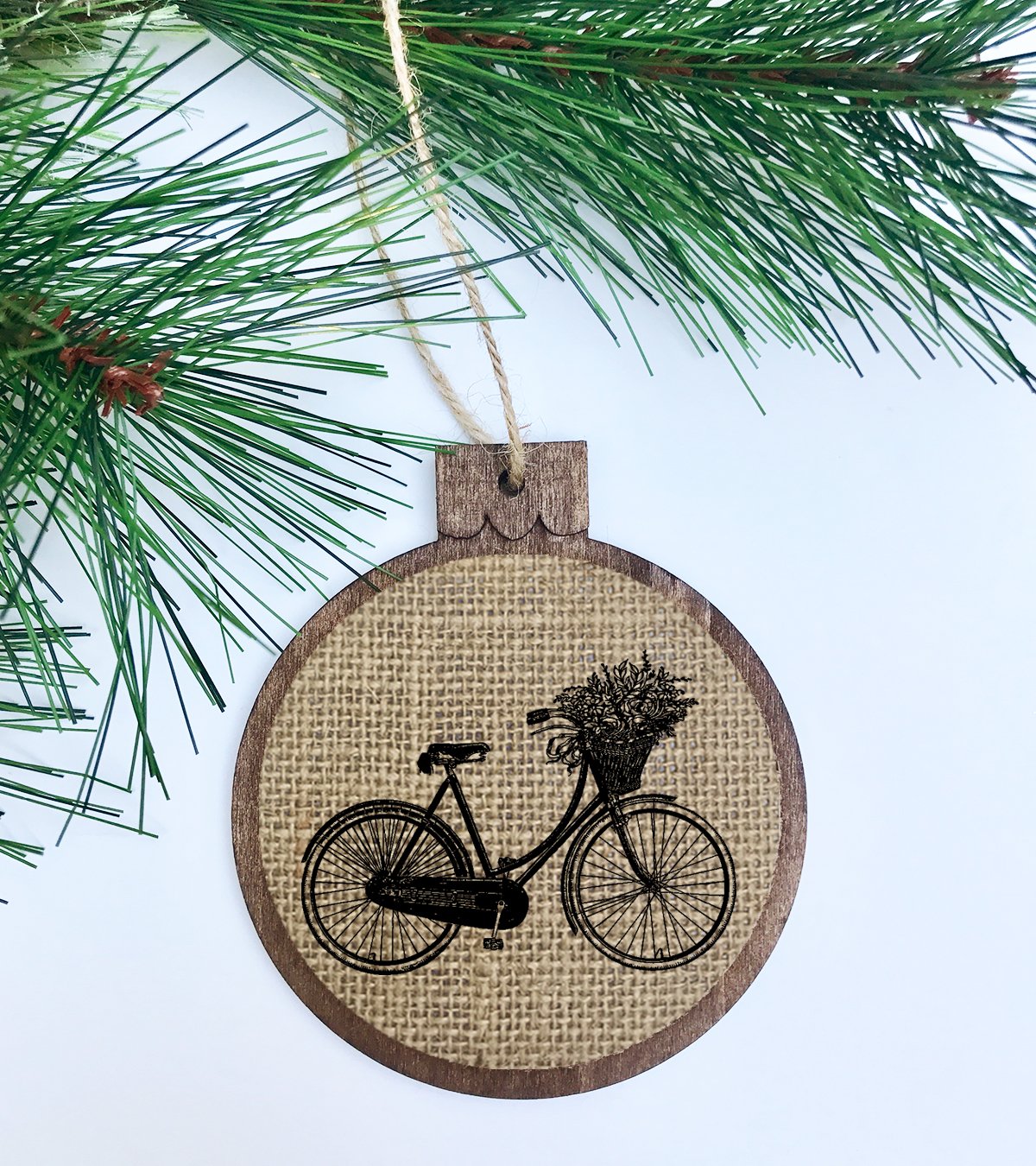 Vintage Bicycle/Rustic Christmas Tree Ornament/Wood Burlap