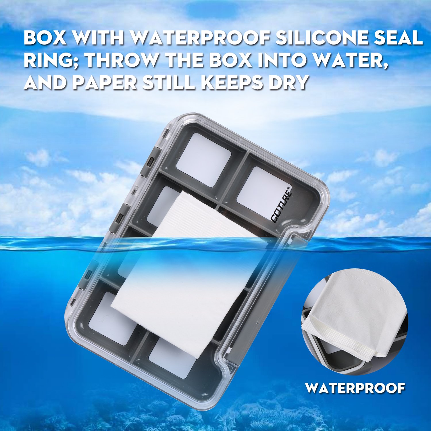 Goture Magnetic Waterproof Fly Fishing Box - High Strength ABS Transparent Lid Fly/Hook Box - Grey