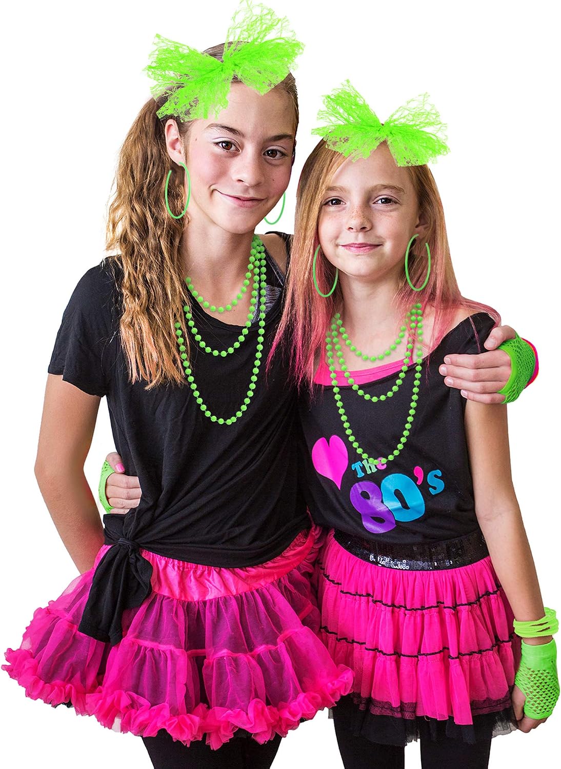 Blulu 80s Fancy Dress Costume Accessories Lace Headband Earrings Fishnet Gloves Necklace Bracelet for Women 80's Party(Fluorescent Green) - Image 5