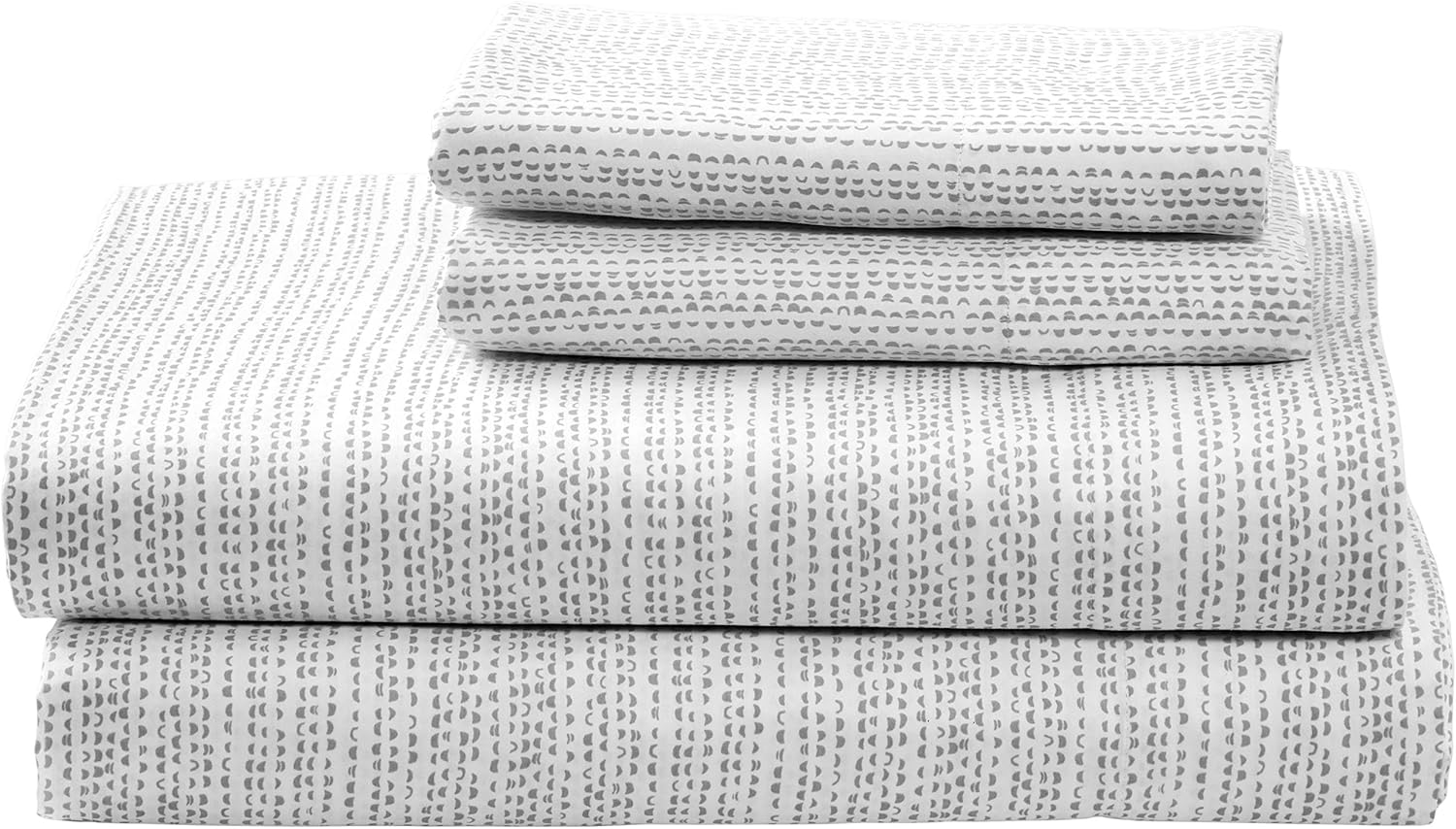 Amazon Brand – Rivet Half Moon Sateen 100% Cotton Bed Sheet Set, Queen, Pewter