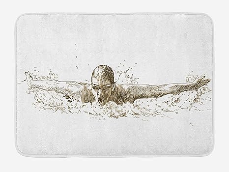 Amazon オリンピックバスマット スイマー水泳バタフライスタイル競技スポーツのスケッチアートとイラスト 滑り止めバッキングとぬいぐるみバスルームインテリアマット 40 X 60 Cmインチ オリーブグリーン ホワイト 並行輸入品 玄関マット オンライン通販