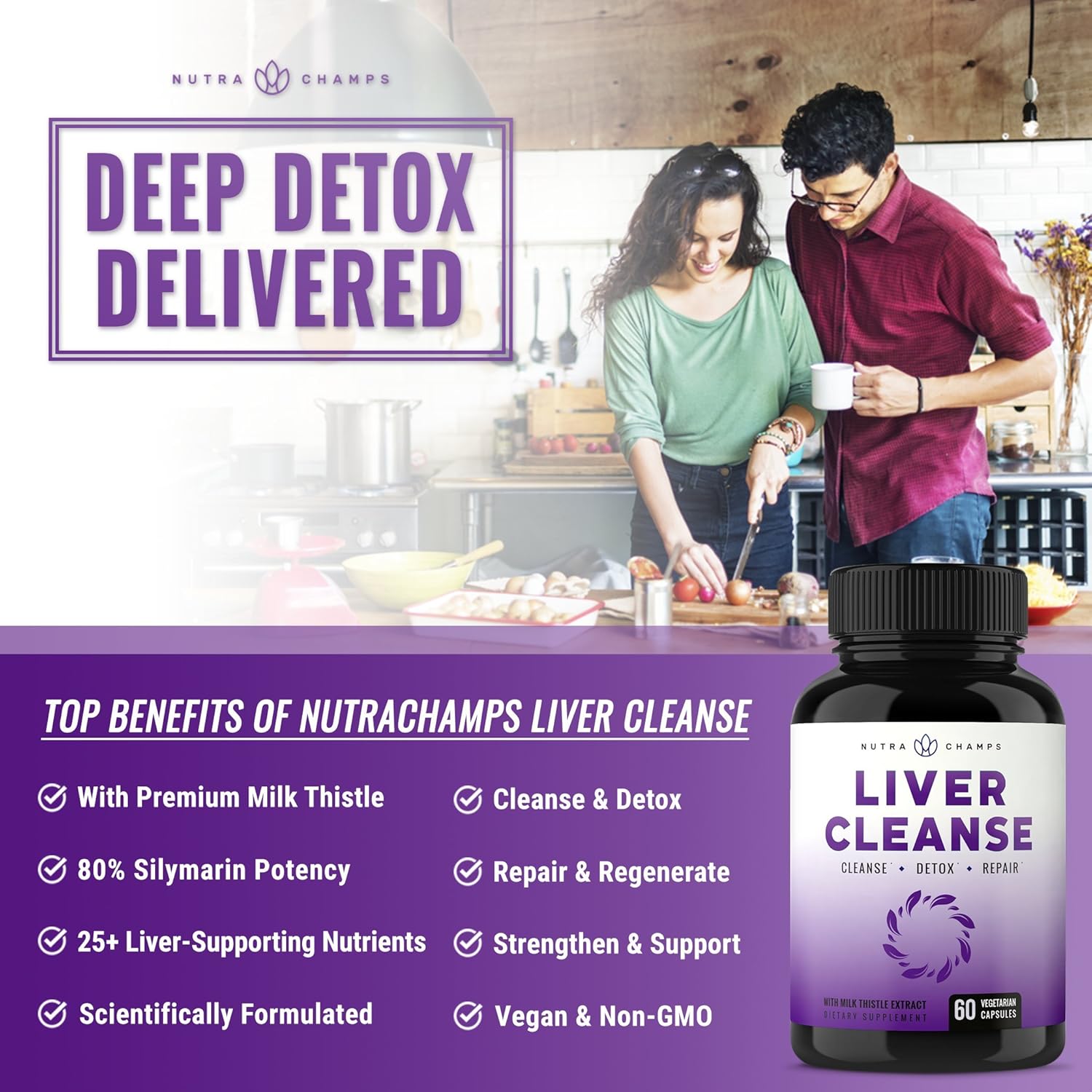 Liver Cleanse Detox & Repair Formula - 25+ Herbs: Milk Thistle Extract with Silymarin, Artichoke, Dandelion, Chicory Root Powder & More! - Premium Liver Support Pills Supplement - 60 Capsules: Health & Personal Care