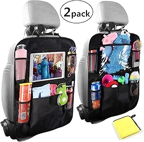 Organizadores para Coche, OKEECA Pack de 2 Kick Mats de Coche Organizador para Asientos de Coche, Universal Multi-Bolsillo Protector Trasero del Asiento de Coche para Niños