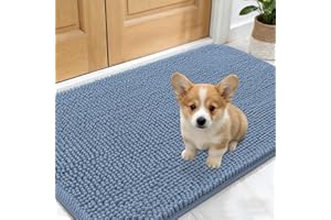 OLANLY Dog Door Mat for Muddy Paws 24x16, Absorbs Moisture and Dirt, Absorbent Non-Slip Washable Doormat, Quick Dry Chenille Mud Mat for Dogs, Entry Indoor Entryway Carpet for Inside Floor, Airy Blue