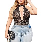 Avidlove Plus Size Lingerie for Women Lace Bodysuit Halter Teddy Babydoll Nightgown 16-24 Plus