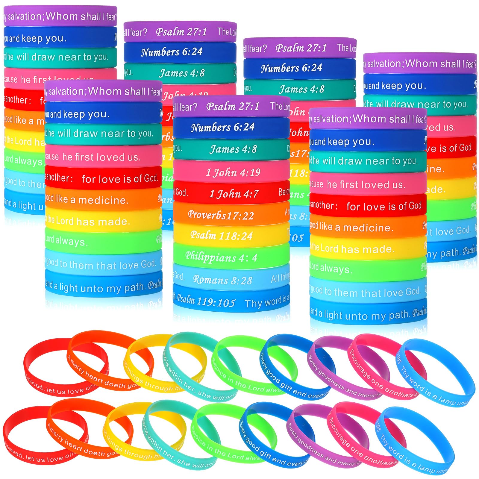 Photo 1 of Estune 120 Pieces Bible Verses Bracelets Motivational Quote Rubber Wristbands Religious Silicone Bracelet Inspirational Silicone Wristbands Stretch Unisex for Men Women Party