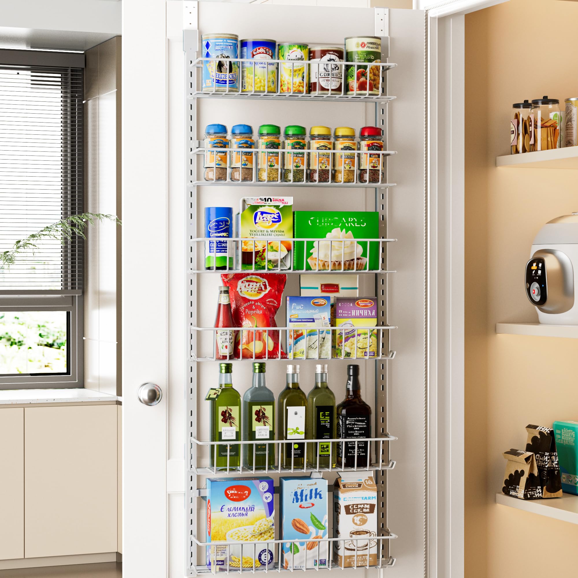 Photo 1 of Delamu Adjustable Cabinet Door Organizer, 6-Tier Hanging Spice Rack Organizer, Metal Over the Door Pantry Organizer, Pantry Organizers and Storage Shelves for Kitchen Bathroom Laundry Room, White M