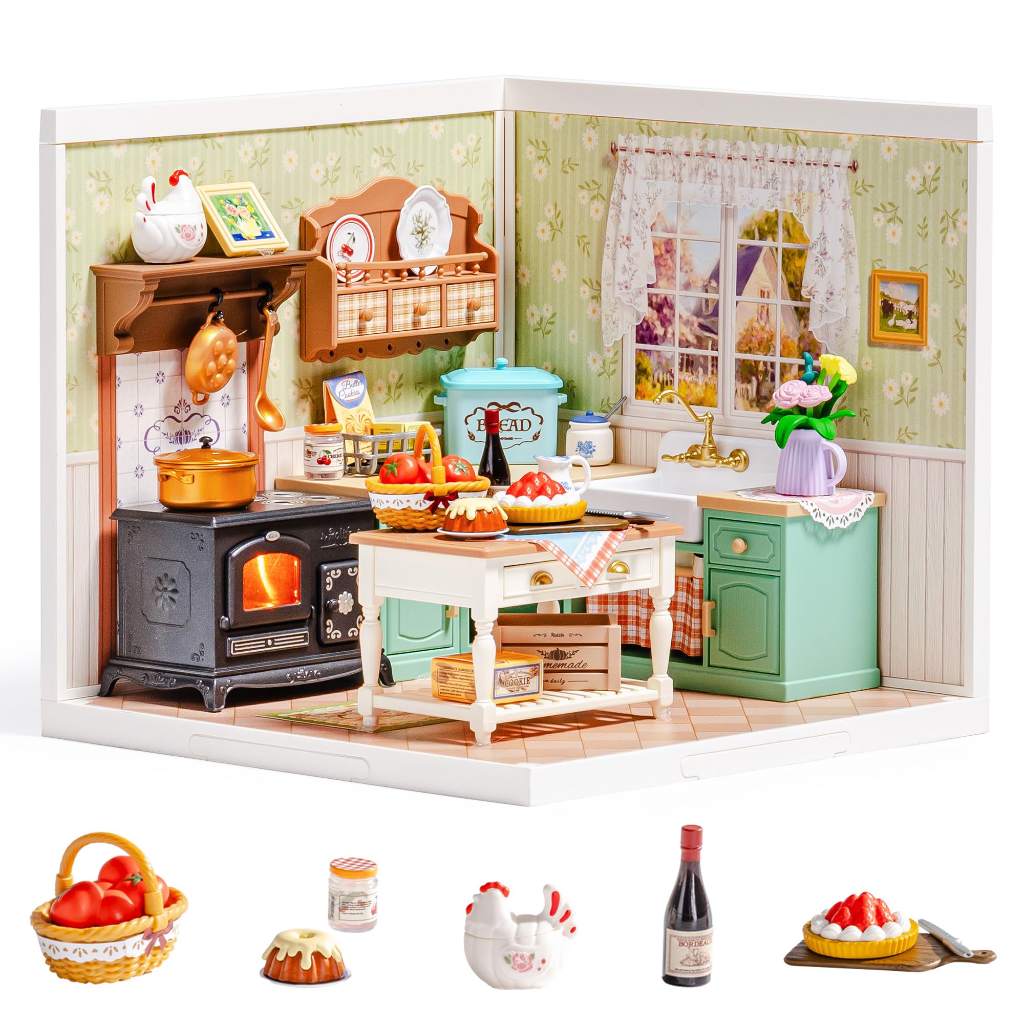 Photo 1 of ?ROBOTIME Super Creator Kits, Plastic Mini House, Expandable Plastic Craft, DIY Miniature House Kit with LED for Adults, Building Set for Creative Play Unique Hobby Gift (Farmhouse Kitchen)