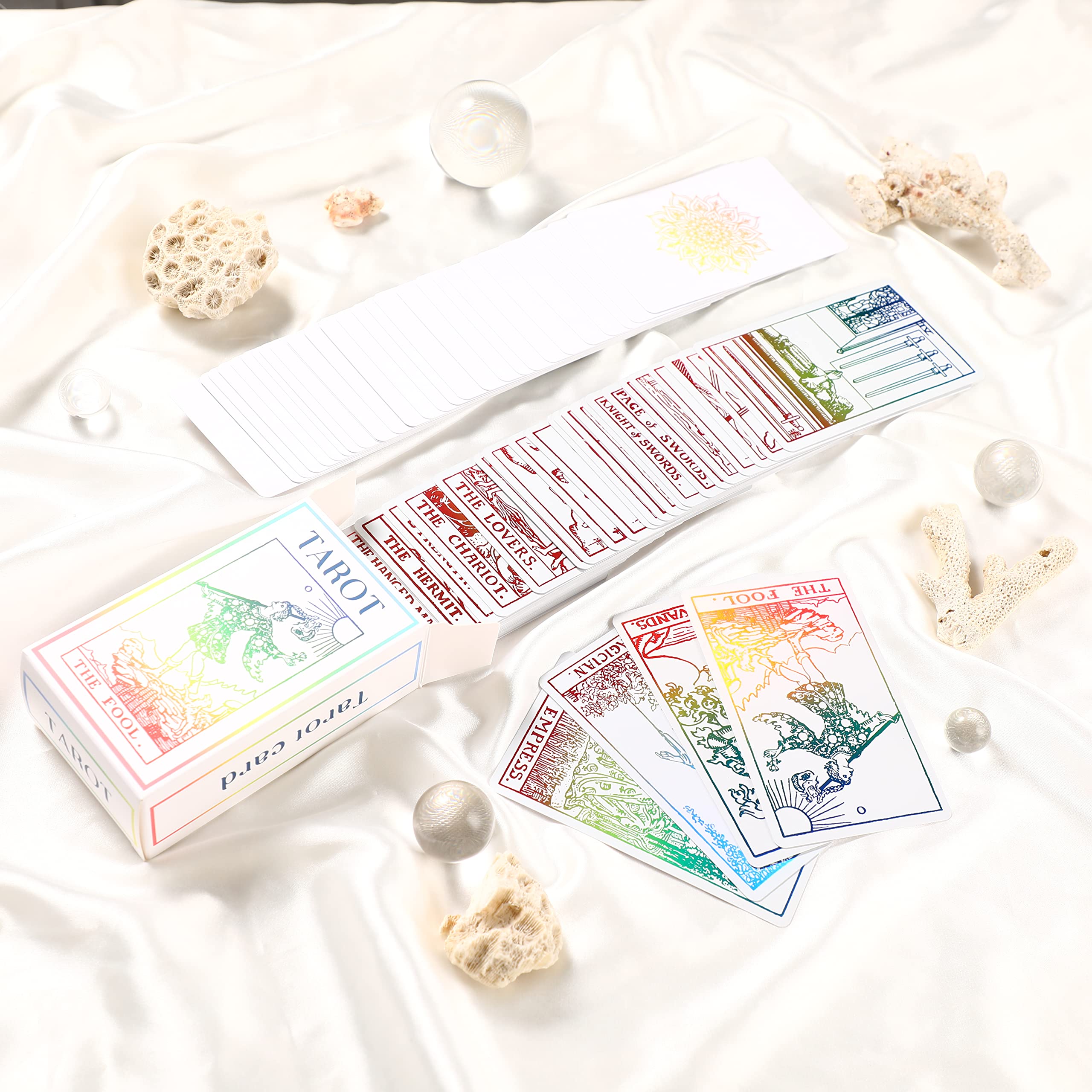 Sincerez Tarot Cards Deck with Guidebook for Beginners, Vintage Card Decks, Unique Fortune Telling Game (Holographic)