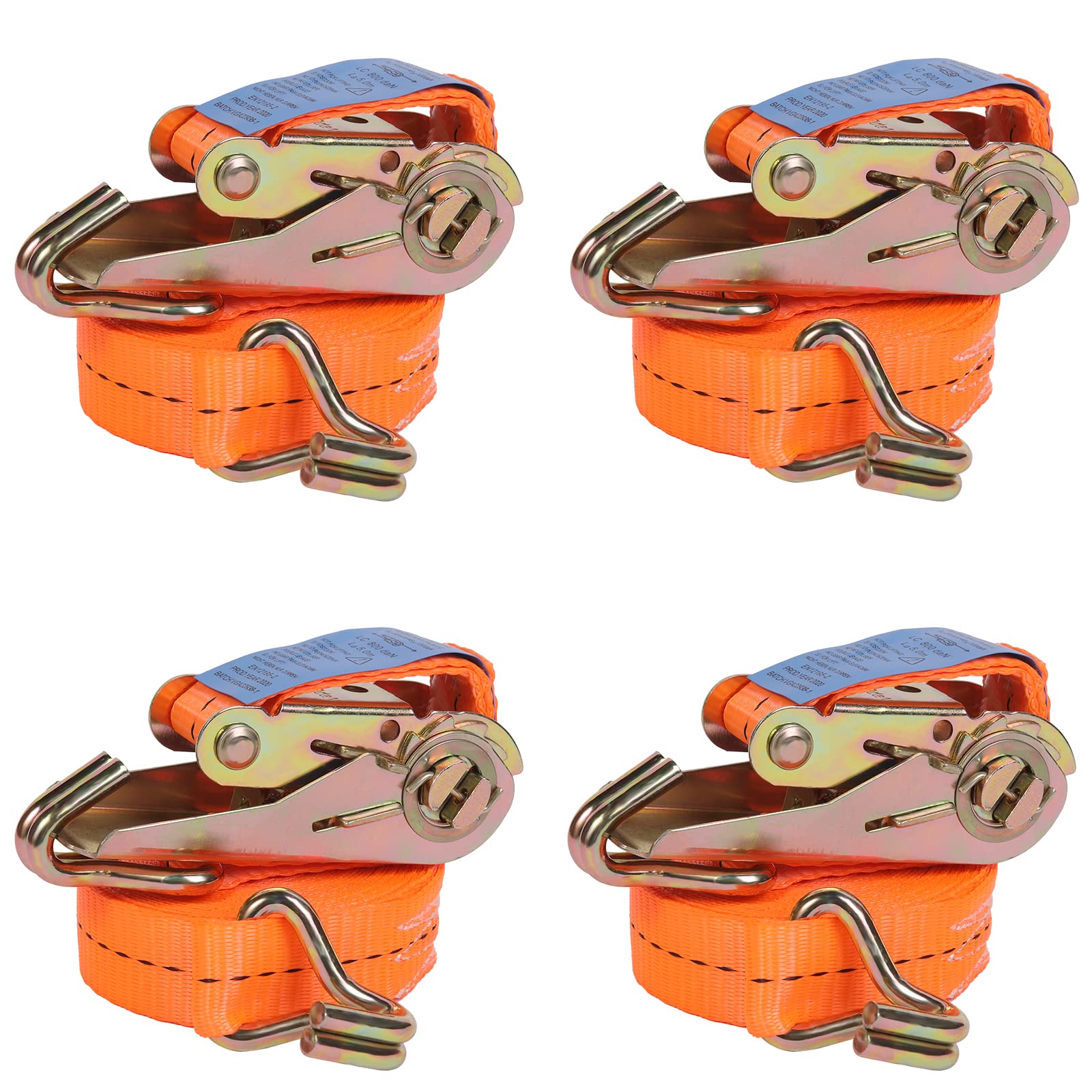 JAKAGO Heavy Duty Ratchet Strap with hooks,4 x 800 kg 5m Adjustable Ratchet Tie Down Straps for Vans Cargo Luggage Motorcycle Moving Appliances (Orange)