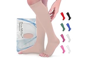 Doc Miller Open Toe Compression Socks for Men and Women, 15-20 mmHg, Calf Support Sleeves, Recovery Stockings, Wide Calf, Toeless Design, 1 Pair