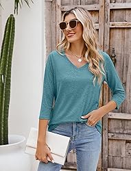 Sherosa Womens Shirts 3/4 Sleeve Casual Solid Color