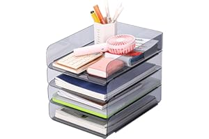 CiWiVOKi Desk Letter Tray, Set of 4 Office Organization and Storage, PET Letter Tray Desk Organizer, Stackable Document Organizer for Notes, Pens, File Paper and Desk, Black