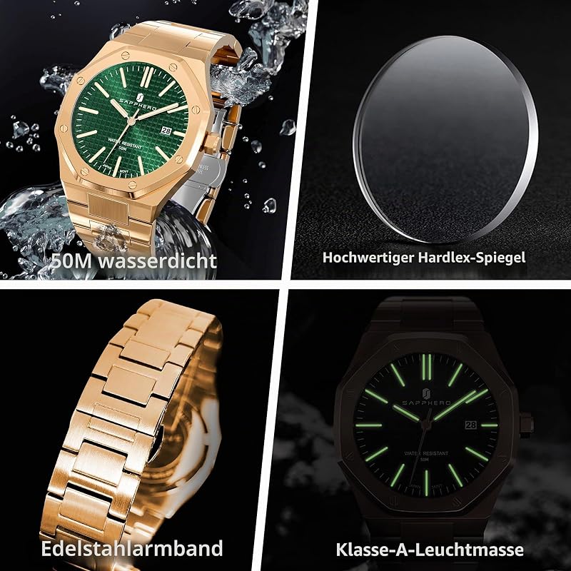 Uhren Herren Quarzwerk Silber Edelstahl Armband 50M Wasserdicht Datum Kalender Schwarz Blau Herrenuhren Armbanduhr Geschenke für Männer — Foto 7 von 8