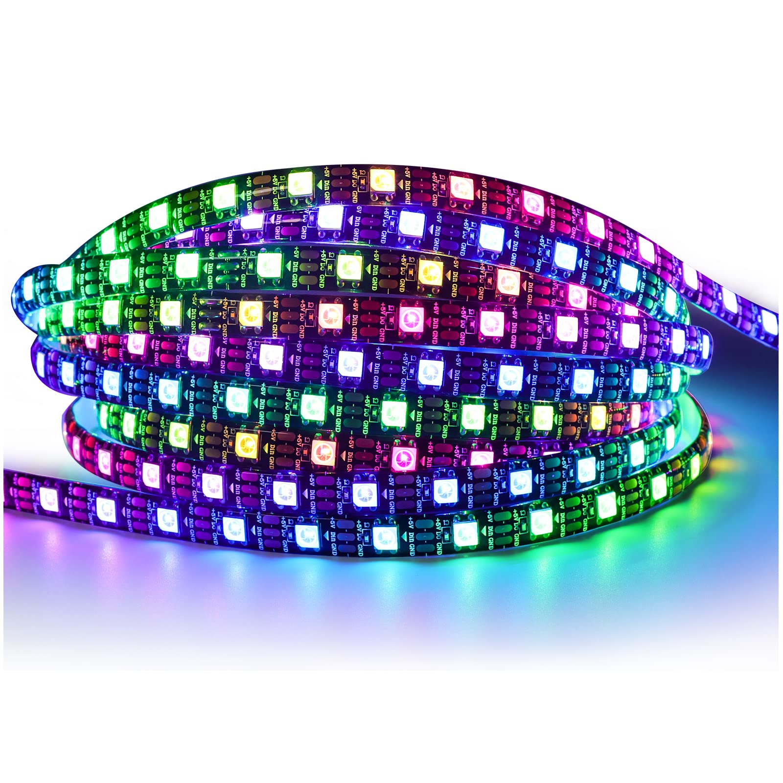 Tesfish WS2812B LED Strip Lights, IP65 Waterproof RGB LED Pixel Strip 5M 5V 5050 300 LEDs Black PCB Full Color Individually Addressable Smart LED Light Strips for Advertising Decoration DIY Projects — image 1