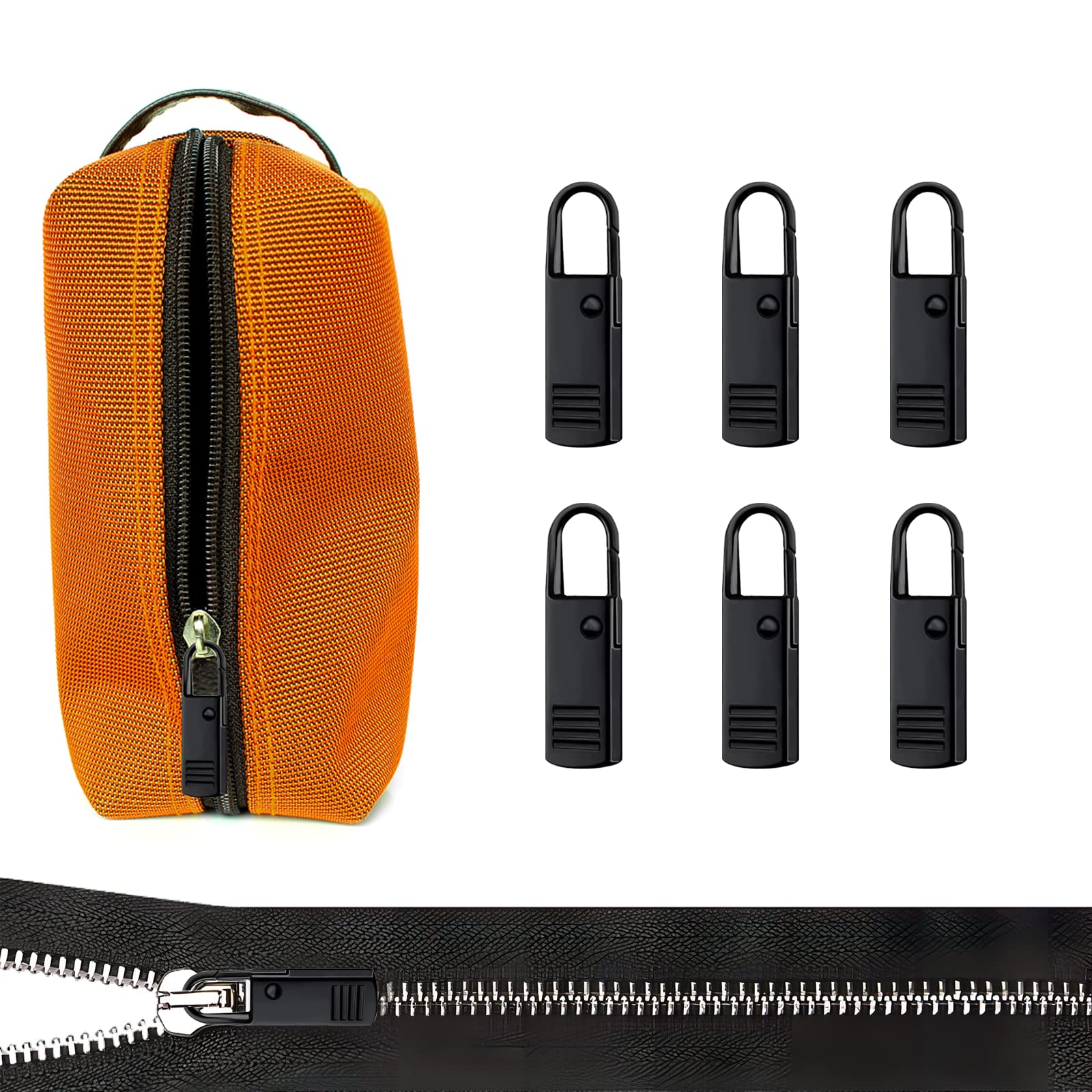 6PCS Black Zipper Pull, Detachable Zipper Tab, Zipper Pull Repair Tab for Pants, Jacket, Luggage, Boots Purse, Backpack