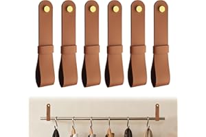 LELE LIFE 6 Pack Leather Curtain Rod Holders, Decorative Curtain Rod Brackets for Wall with Screws & Brass Caps, Hanging Stra