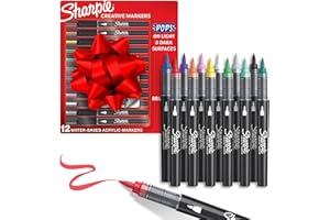 Sharpie Creative Markers, Water-Based Acrylic Markers, Brush Tip, Assorted Colours, 12 Count