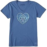 Life is Good Women's Crusher Tee Shirt, Short Sleeve Cotton Graphic T-Shirts, Trippy Paw, Vintage Blue, X-Small
