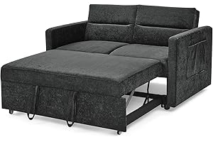 LINKHOO 54.5" Convertible Sofa Bed, 3-in-1 Sleeper Sofa with Pull-Out Bed, Futon Couches with Storage Side Pocket, Loveseat with Adjustable Backrest for Small Space Apartment, Black