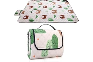 JG AURORA DEER Picnic Outdoor Blankets Waterproof Extra Large Portable Camping Blanket Outdoor Blanket Sand Free Foldable with Carry Strap for Beach, Camping, Park Grass, Hiking, Travel, Concerts(Bear)